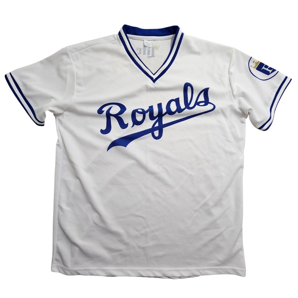 Kansas City Royals Miller Lite Baseball Jersey Mens XL White Blue Mesh V-Neck